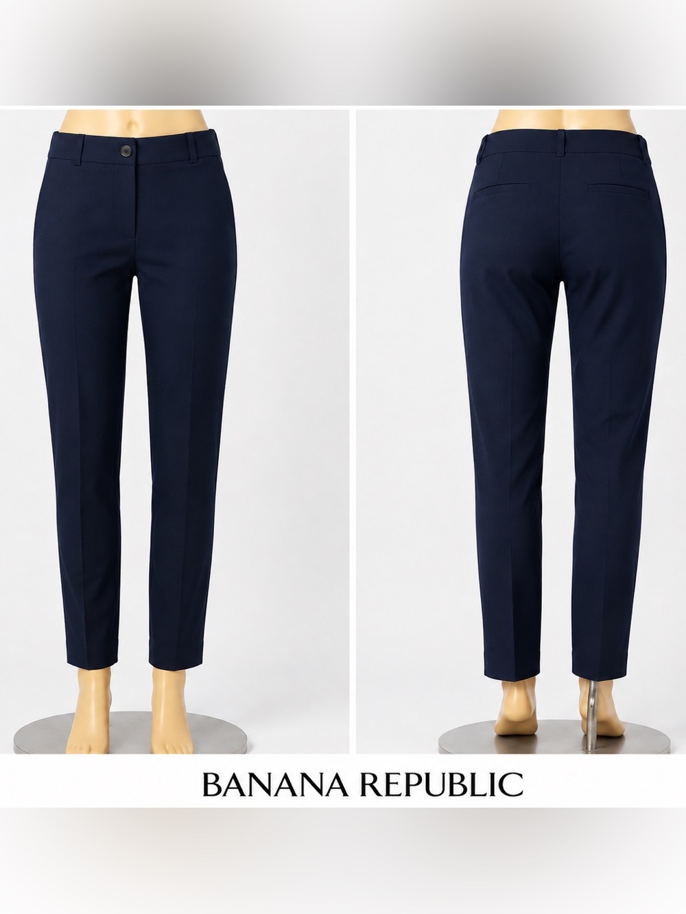 Banana Republic Women’s Black Slim-Leg Dress Ankle Pants Flat Front Size 4 Navy